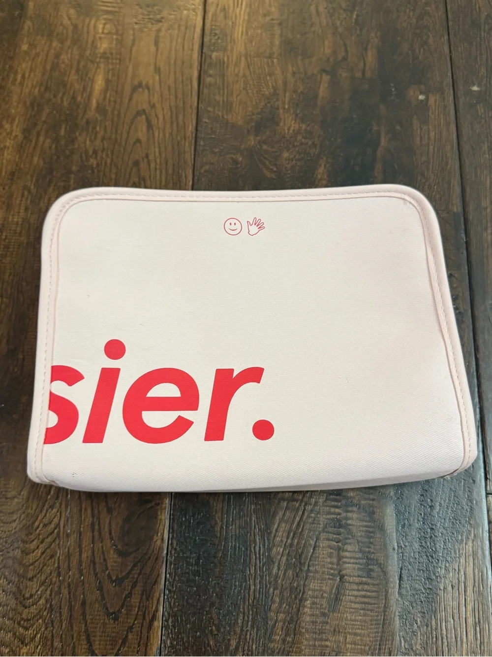 Glossier Pink Beauty Bag Cosmetic Pouch with Red Logo